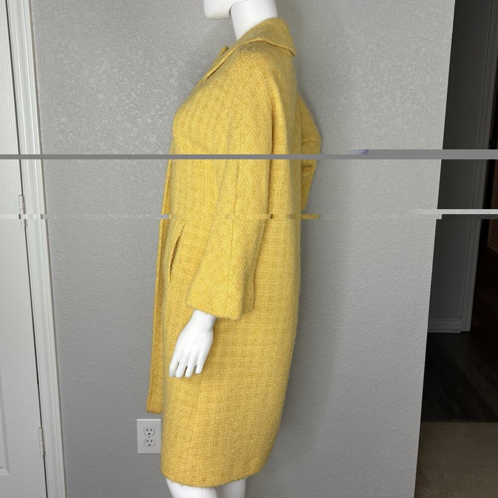 Vintage 60s Car Coat Boucle Tweed Wool Yellow MCM Mod Yellow Size M - Picture 2 of 13